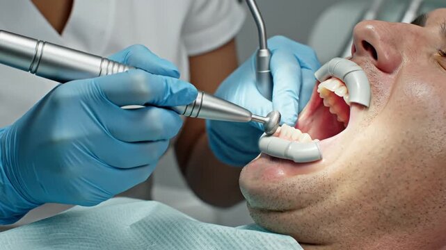 Professional dental cleaning procedure for oral hygiene in clinic