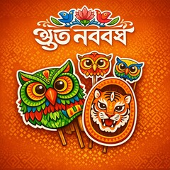 Fototapeta premium Bengali New Year Folk Mask Illustration 