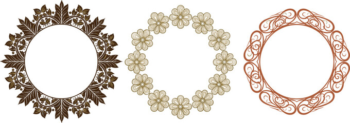 Obraz premium Ornate Floral Wreaths with Intricate Flower and Leaf Designs for Decorative and Elegant Invitations, Cards, and Illustrations