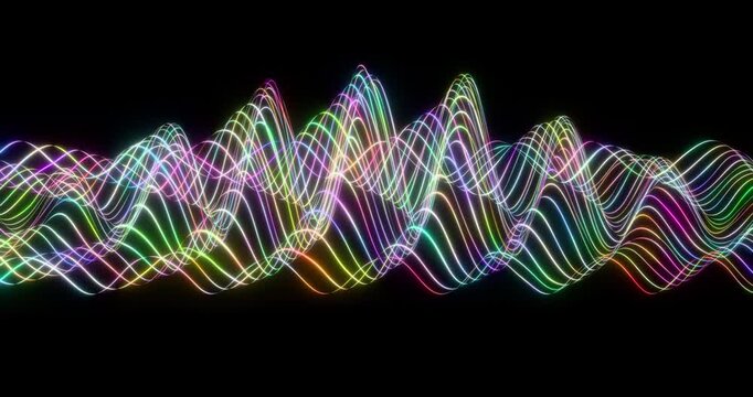 Abstract colorful glowing wave. Cyber digital stylized line art background. 4K 3D rendering loop animation.