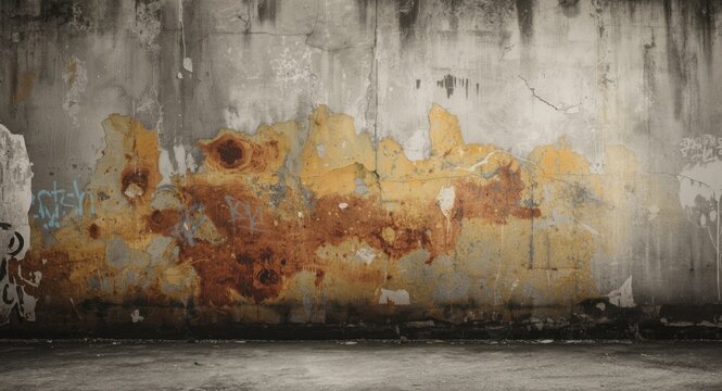 Grimy stained concrete surface on worn urban apartment wall