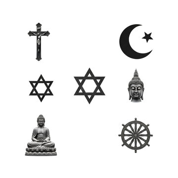 Religious Symbols of Christianity Islam Judaism and Buddhism.