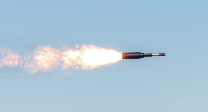 Gun discharge muzzle flash effect on clear background