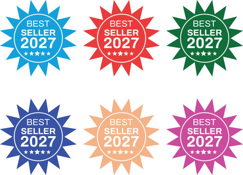 Bestseller label or sticker badge flat icon . Best seller award badges collection . Best Seller 2027 Badge Icon set