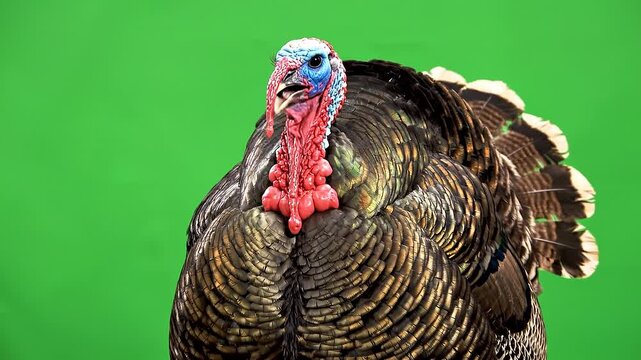 Male Turkey Goble Strutting on Green Screen