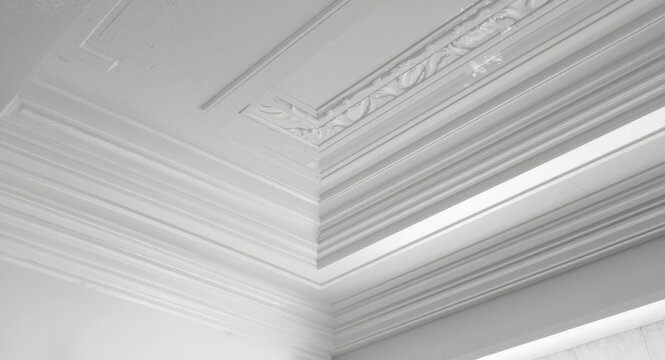 white ceiling molding texture detail in room interior close up
