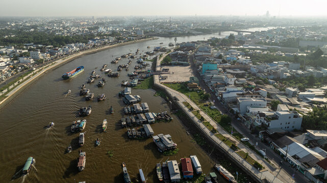 Cai Rang Floating Market Aerial View in Can Tho Vietnam
