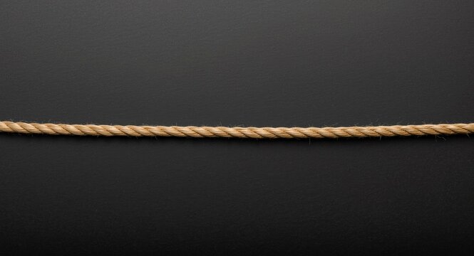 Thin rope strand under pressure illustrating risk and doubt on dark surface with writing space