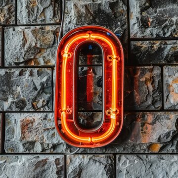 Numeral 0 neon sign number zero on a dark background