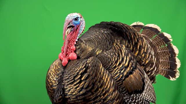 Male Wild Turkey Goble Call Profile on Green Screen