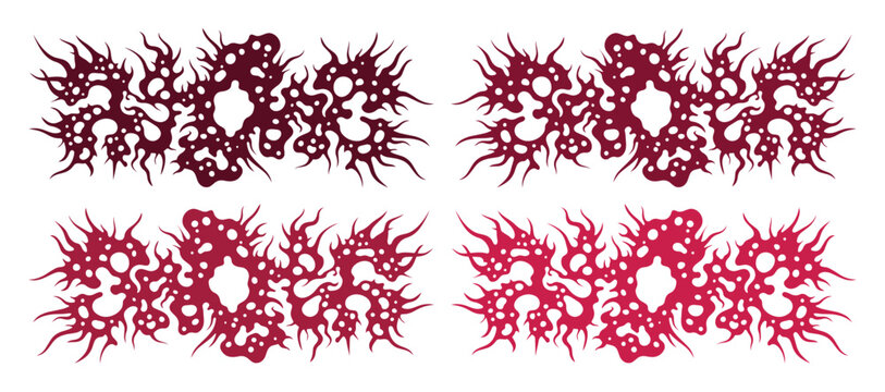 Death metal logo font set, aggressive dark red brutalist typography, gothic underground music style vector elements for heavy metal band branding