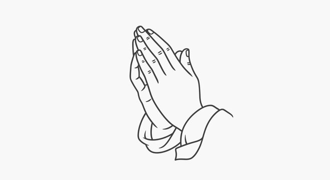 Hands clasped in prayer or supplication illustration against white background