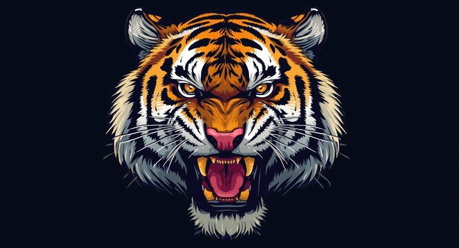 Vivid illustration of a tiger's face expressing anger