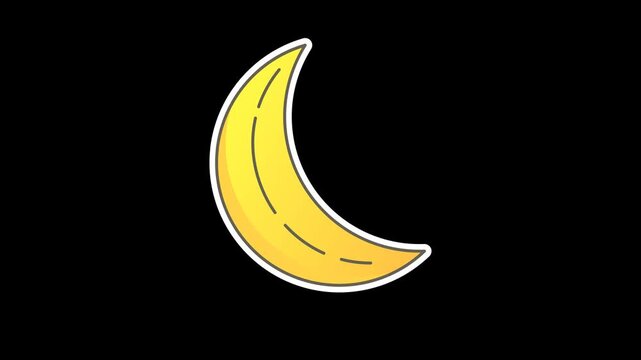 Simple seamless looping animation of a yellow crescent moon moving up and down; classic night sky or islamic symbol on a transparent alpha channel background in 4k horizontal quality