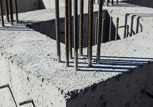 Robust concrete foundation with protruding rebar for structural integrity