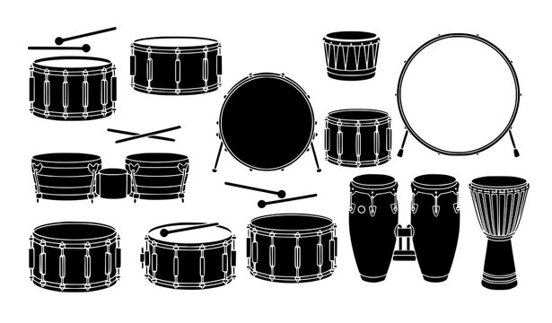 Assorted drum silhouettes vector collection
