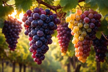 Fototapeta premium Detailed illustrations of ripe grape clusters