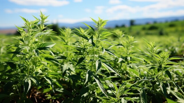 Lush Green Cannabis Plants in Outdoor Field