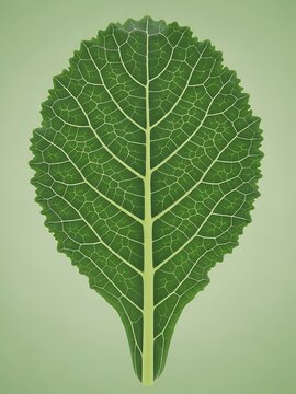 Green hydrangea leaf with detailed venation against pale background