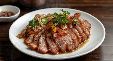 Fototapeta premium Delicious Peking Duck with Aromatic Spices and Garnishes