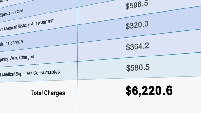 Hospital Bill Statement Showing Increasing Costs in Dollars Video