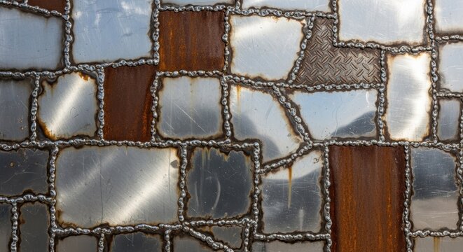 Abstract industrial metal and rust texture with welded steel panels