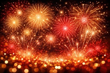 Fototapeta premium Red and Gold Fireworks Display Against a Dark Background for Celebration