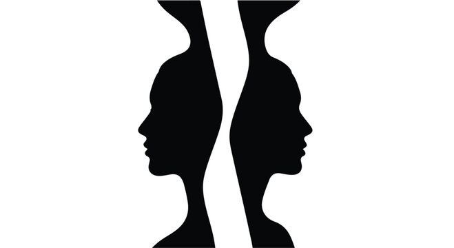 Silhouette profiles of two people facing opposite directions, symbolizing division or contrast.