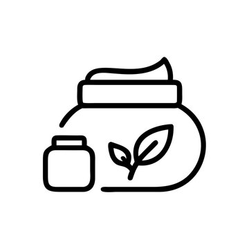 Cream jars with leaf icon vector line sign isolated on transparent background element vector illustration