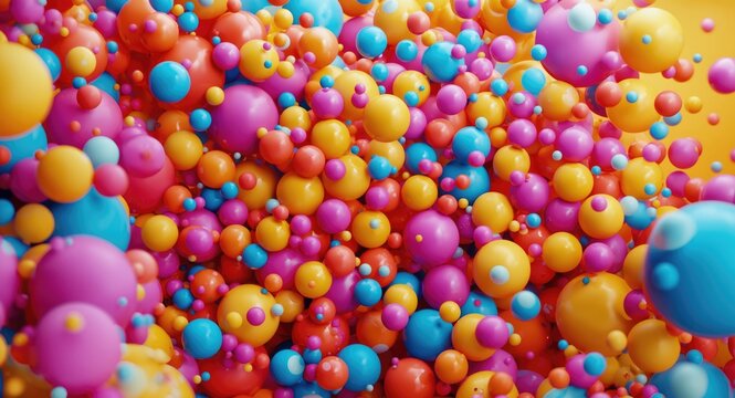 Vivid 3D render background featuring energetic bouncing balls composition