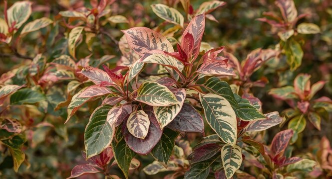 Variegated Red Osier Dogwood Leaves in Early Autumn