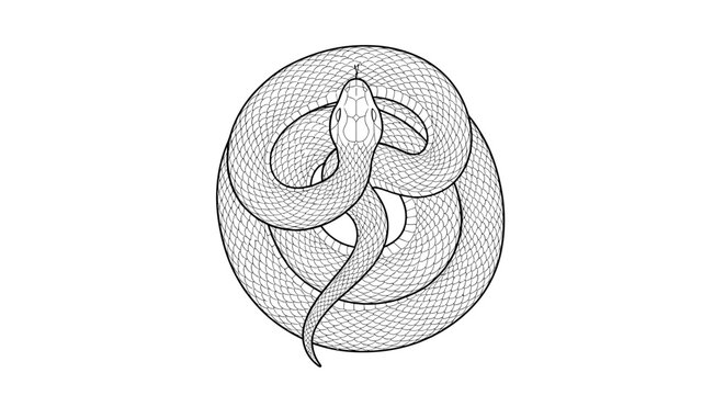 Snake Coiled in Circle Illustration.
