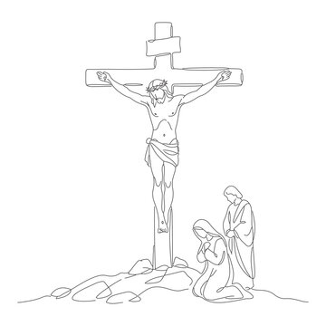 line drawing of jesus crucified