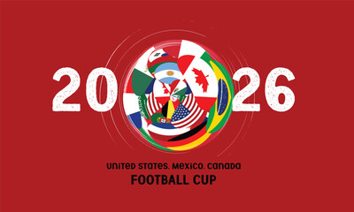 Fototapeta premium 2026 Football Illustration background, Host nation for the 2026 football Cup. Football or soccer abstract background. Painting the flag with brush strokes.eps
