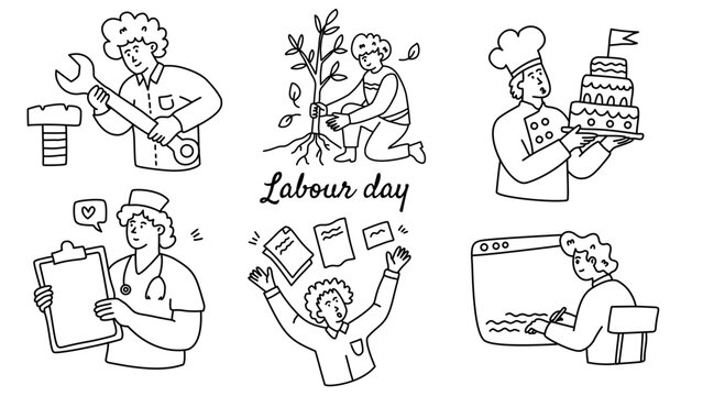 creative labour day illustration collection showing happy professional people working with tools