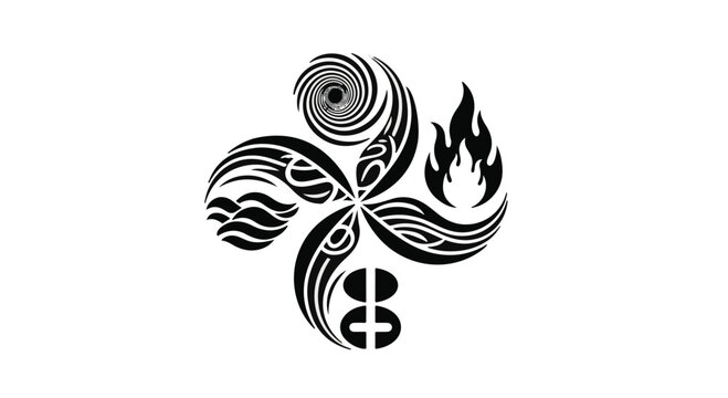 Abstract swirling design representing the four classical elements: earth, air, fire, and water.