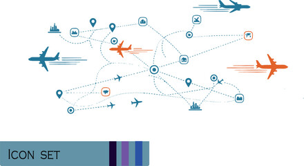 Print Global Aviation Flight Routes and Logistics Network Illustration © Rahim