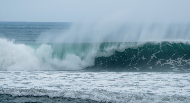 Stormy ocean producing towering large scale tsunami waves