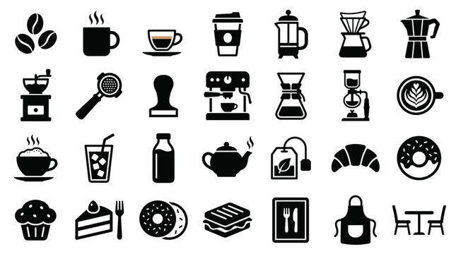 Coffee Shop Icons and Symbols Collection for Cafes and Restaurants