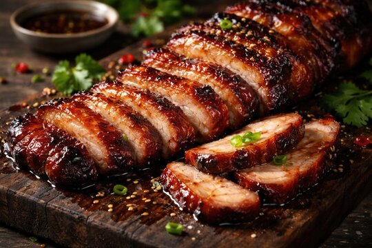 Savory roasted pork with sliced char siu style in a flavorful marinade