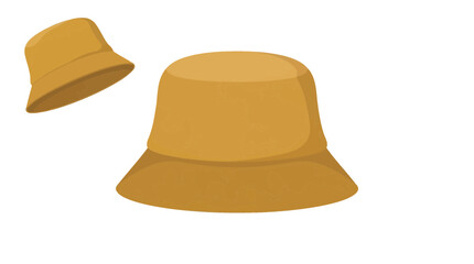Fototapeta premium Two simple illustrations of a yellow bucket hat, one larger and in focus, the other smaller and slightly angled.