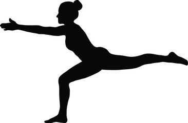 Fototapeta premium Woman Performing Yoga Balance Pose Black Silhouette on White Background