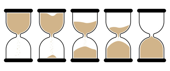 Fototapeta premium Set of hourglass or sandglass vector simple flat illustration. 