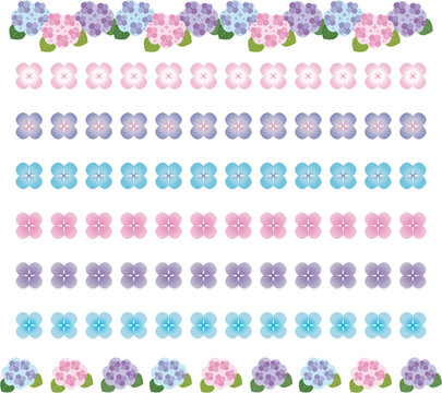 Watercolor hydrangea floral border and divider line set for early summer