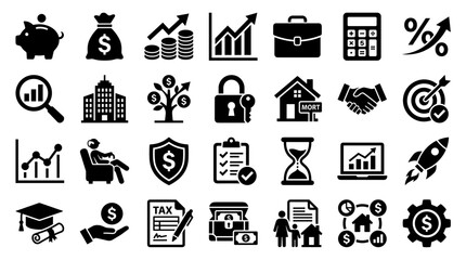Financial growth and business success icons representing investment planning and economic strategy © Iconique Studio