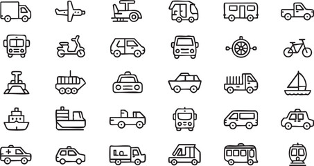Vehicle icon collection including truck airplane ship taxi and ambulance © Icon Nest