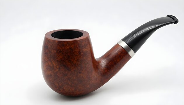 Elegant briar wood smoking pipe with black mouthpiece and silver band detail