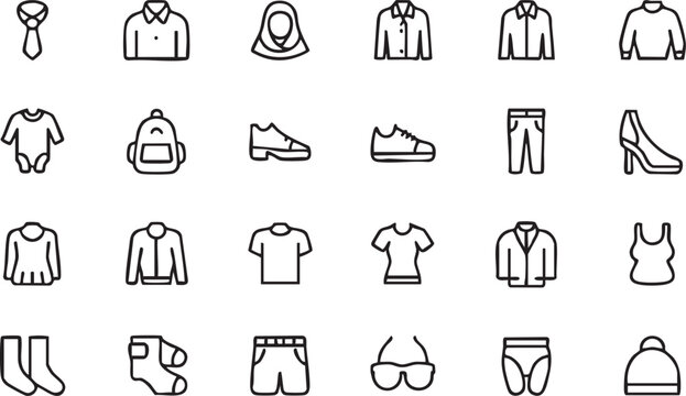 Outline apparel icons collection for ecommerce retail and fashion design