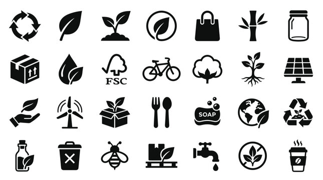Eco friendly icons set for sustainability and green living concepts