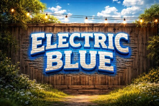 Electric blue sky texture on wooden backdrop with brick wall font style and natural landscape feel